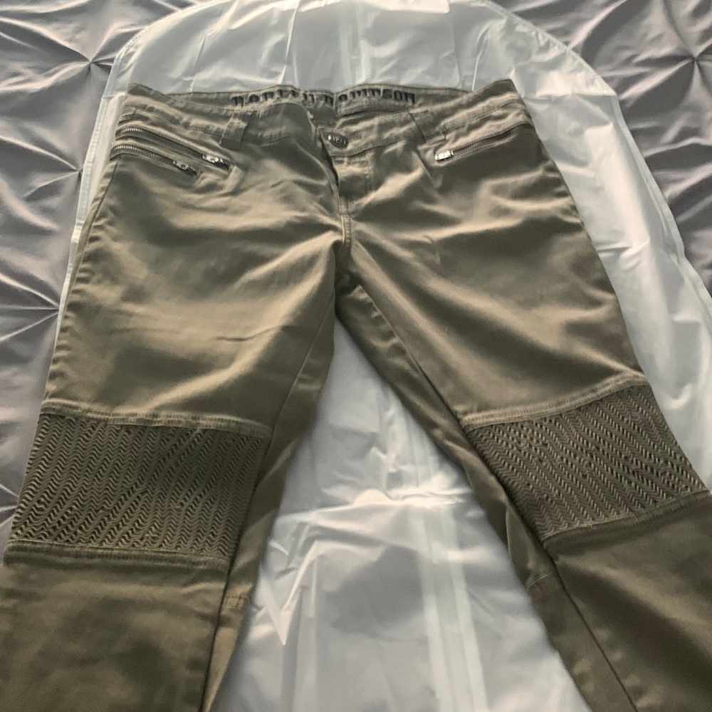 HARLEY DAVIDSON Motorcycle Moto Style Light Olive Green Skinny Pants